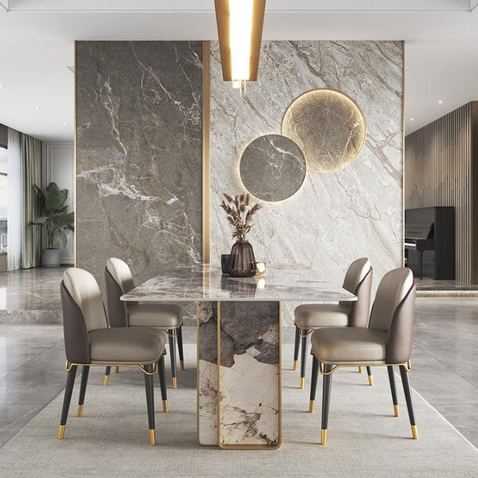 Traditional Luxury Double Pedestal Table Stainless Steel Base Rectangle Dinner Table