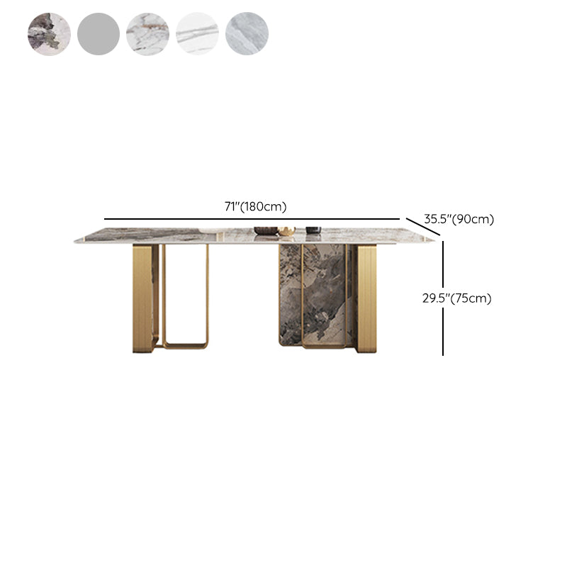 Traditional Luxury Double Pedestal Table Stainless Steel Base Rectangle Dinner Table