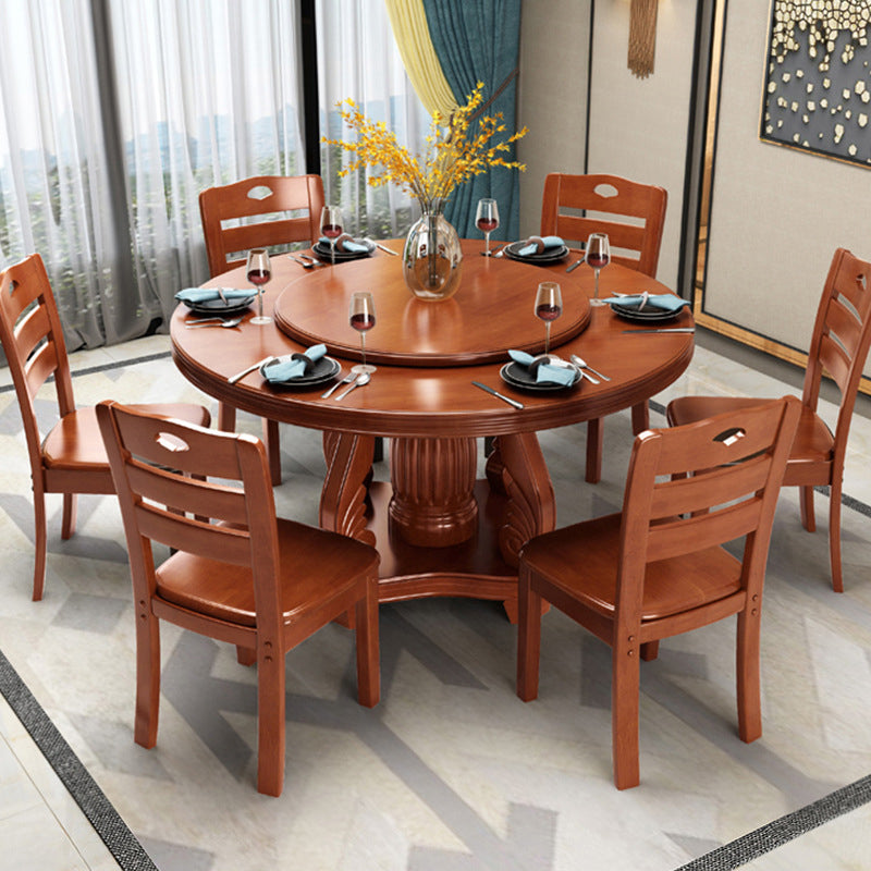 Contemporary Turntable Pedestal Dining Table Wood Dinner Table for Home