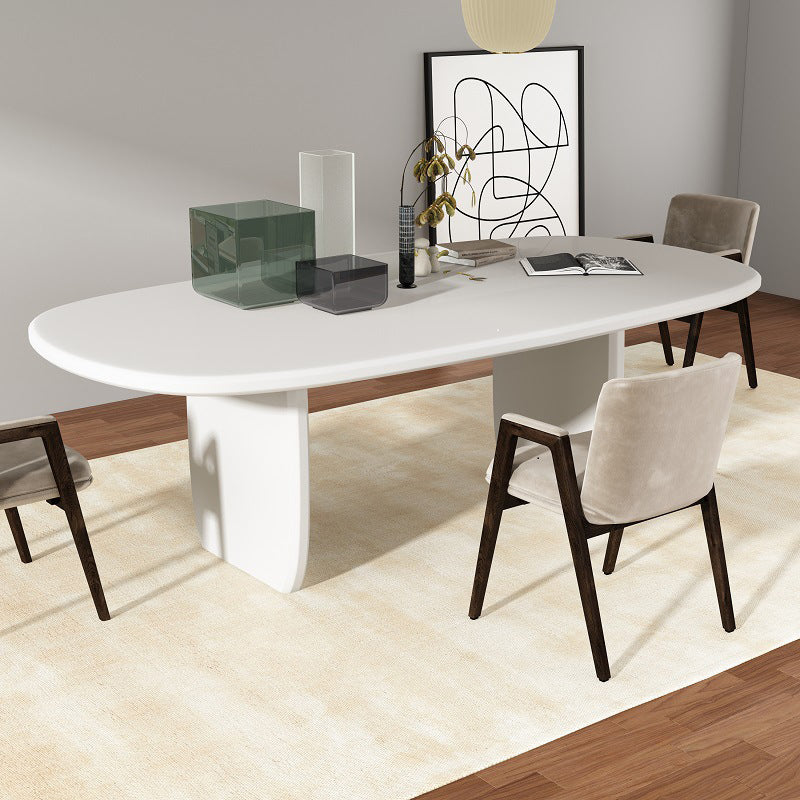Modern Double Pedestal Table White Oval Dining Table for Home Kitchen