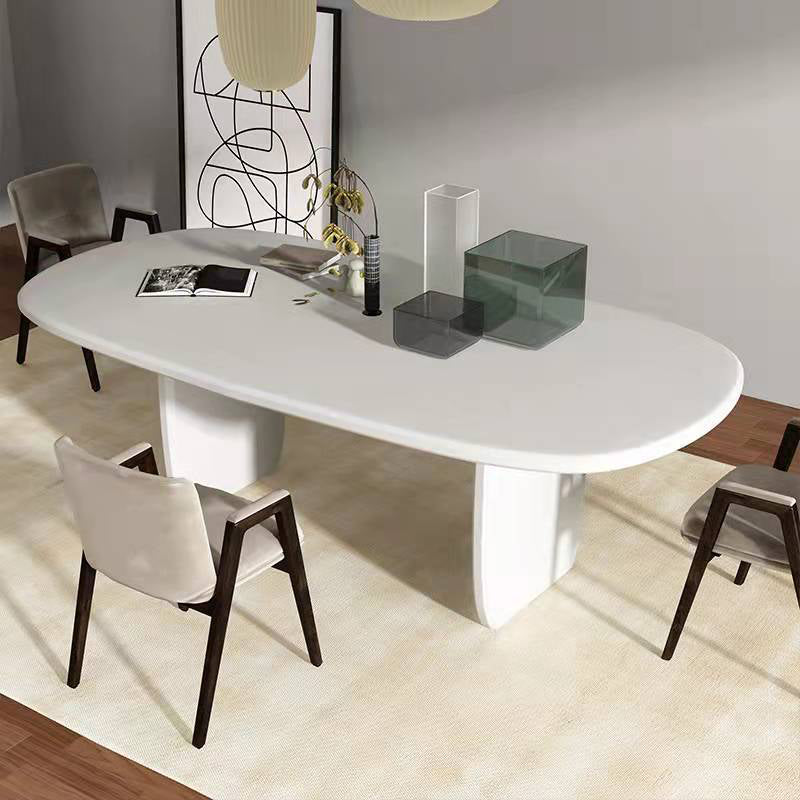 Modern Double Pedestal Table White Oval Dining Table for Home Kitchen