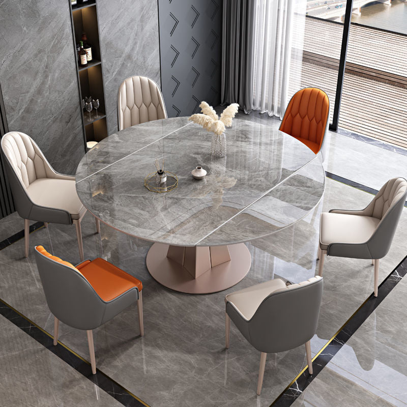 Modern Pedestal Casual Dining Table Round Dining Table with Stainless Steel Base