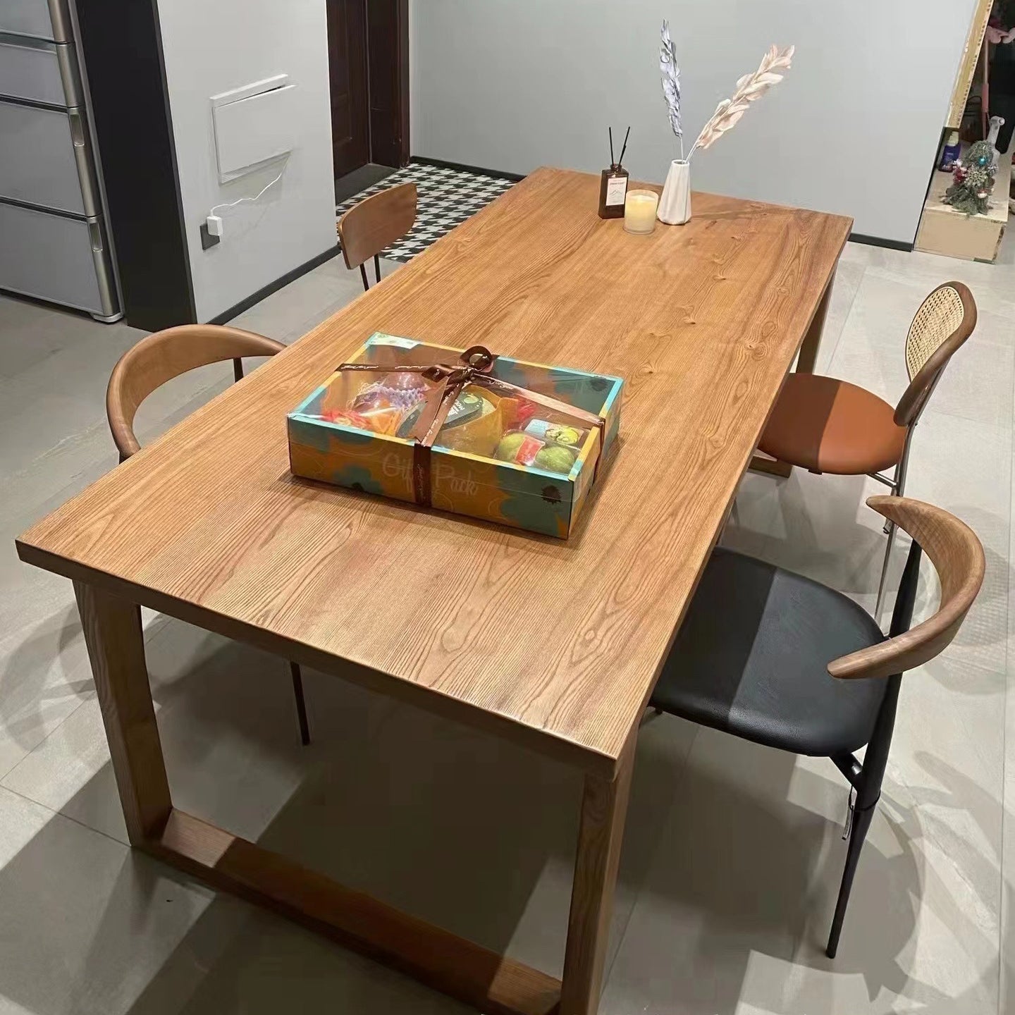 Modern Rectangle Double Pedestal Table Solid Wood Dining Table for Home