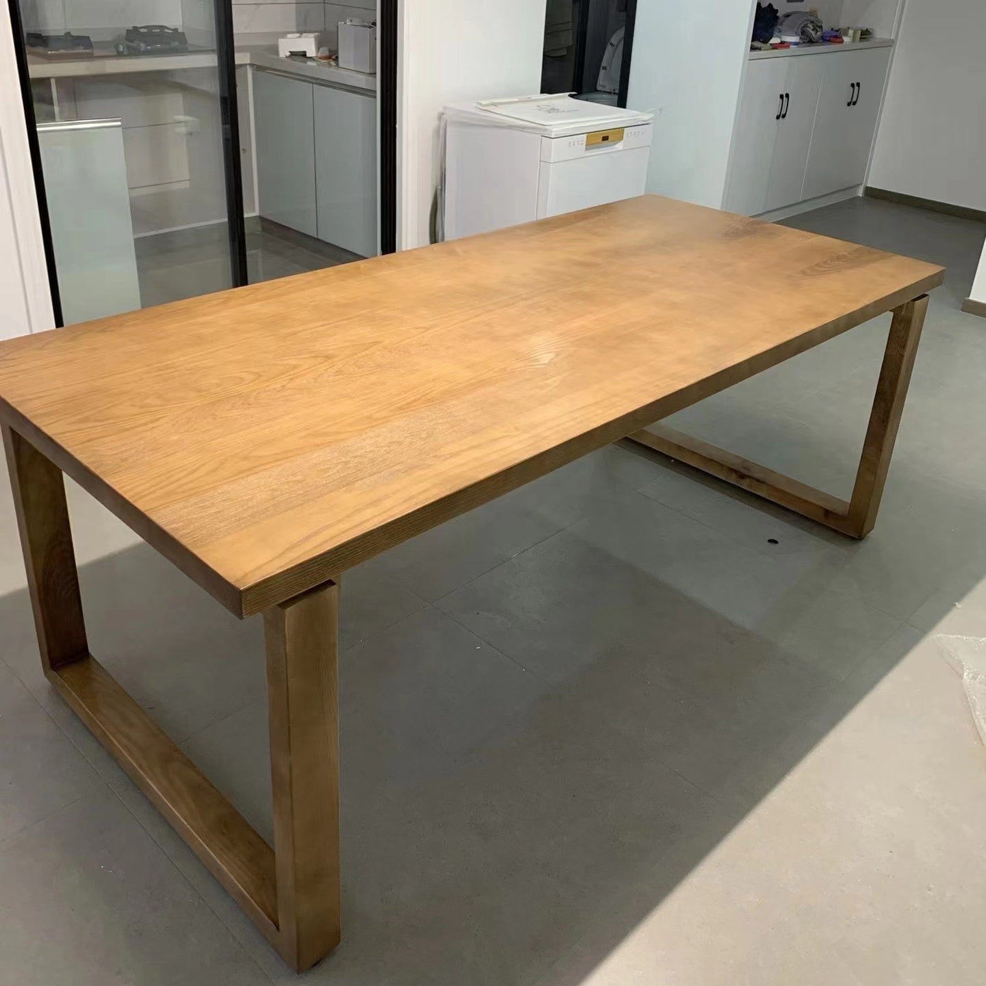 Modern Rectangle Double Pedestal Table Solid Wood Dining Table for Home