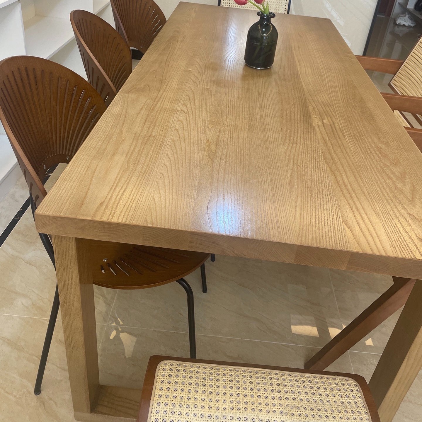 Modern Rectangle Double Pedestal Table Solid Wood Dining Table for Home