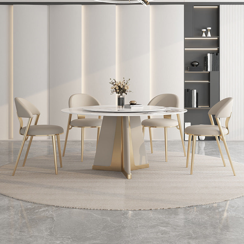 Modern Round Dinner Table Steel Base Stone Dining Table for Home