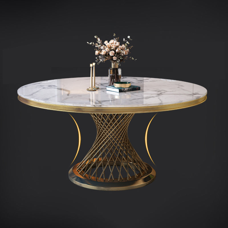 Modern Round Dining Table Steel Base Pedestal Table for Home Kitchen