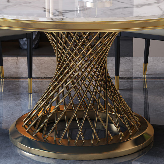 Modern Round Dining Table Steel Base Pedestal Table for Home Kitchen