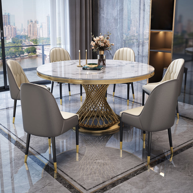 Modern Round Dining Table Steel Base Pedestal Table for Home Kitchen