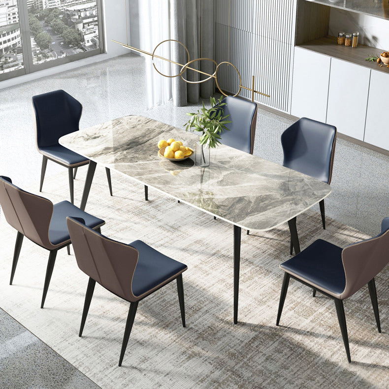 Contemporary Rectangle Table Steel Base Dining Table with 4 Legs
