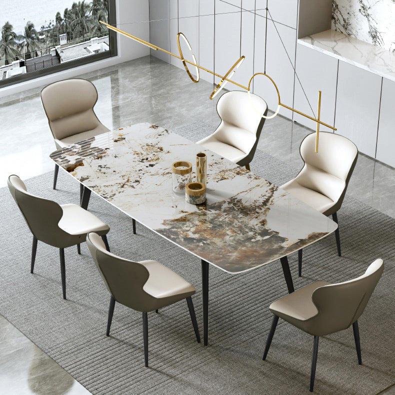 Contemporary Rectangle Table Steel Base Dining Table with 4 Legs