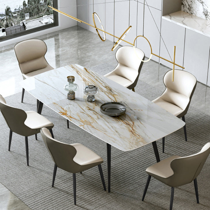 Contemporary Rectangle Table Steel Base Dining Table with 4 Legs