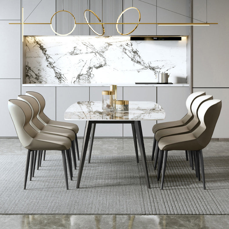Contemporary Rectangle Table Steel Base Dining Table with 4 Legs