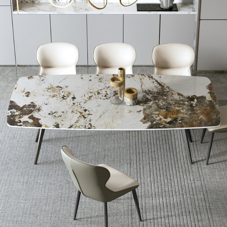 Contemporary Rectangle Table Steel Base Dining Table with 4 Legs