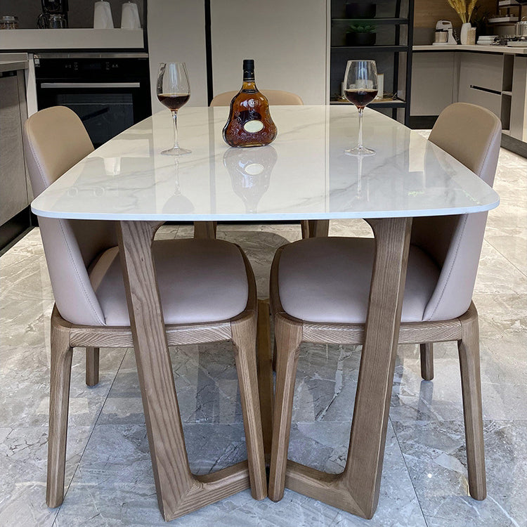 Contemporary Trestle Base Dining Table Stone Dining Table in White
