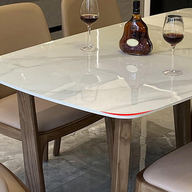 Contemporary Trestle Base Dining Table Stone Dining Table in White