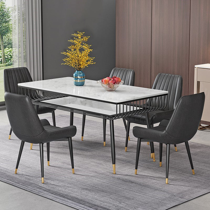 Metal and Slate Table Modern Minimalist Storage Rectangular Dining Table