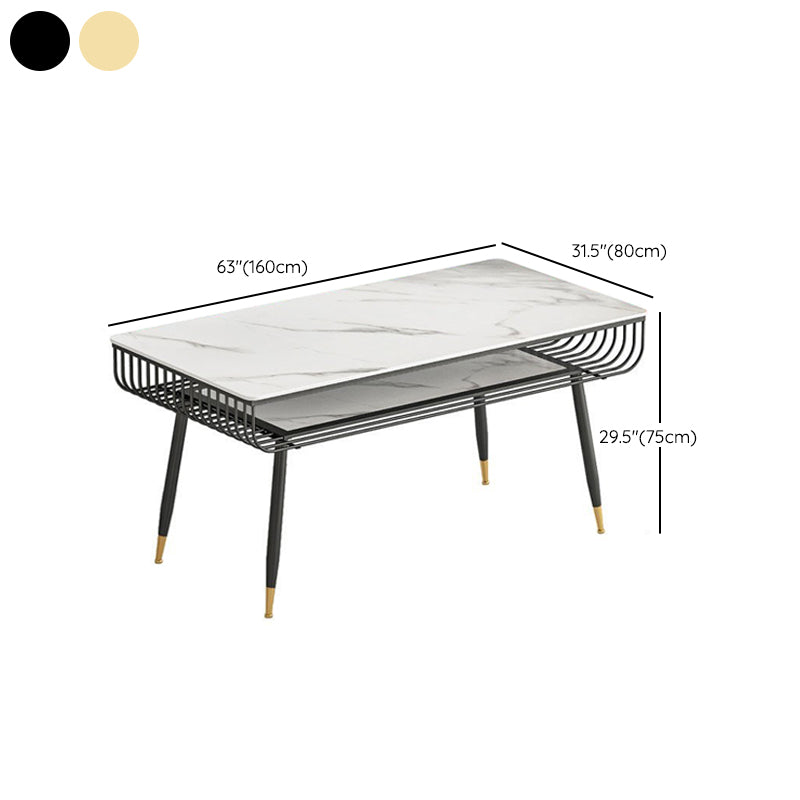 Metal and Slate Table Modern Minimalist Storage Rectangular Dining Table