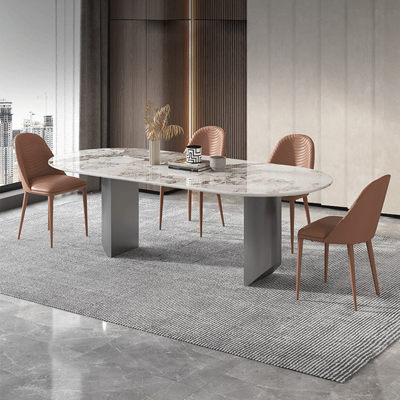 Luxury Sintered Stone Kitchen Home Fixed Double Pedestal Dining Table