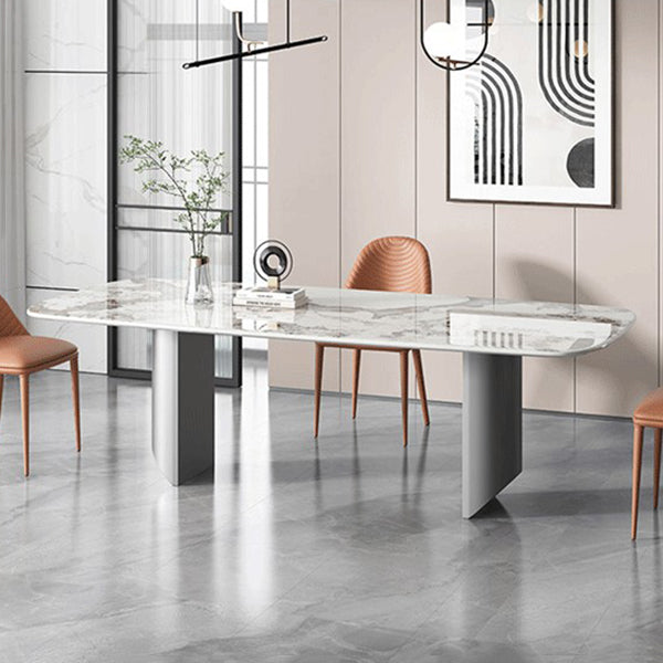 Luxury Sintered Stone Kitchen Home Fixed Double Pedestal Dining Table