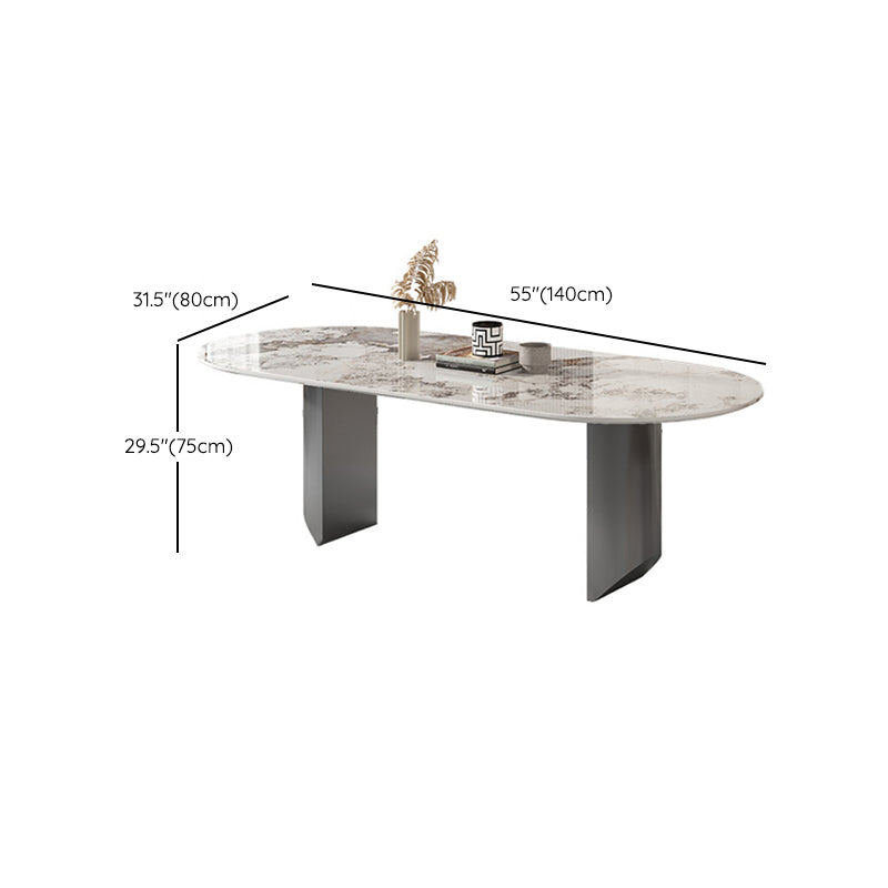 Luxury Sintered Stone Kitchen Home Fixed Double Pedestal Dining Table