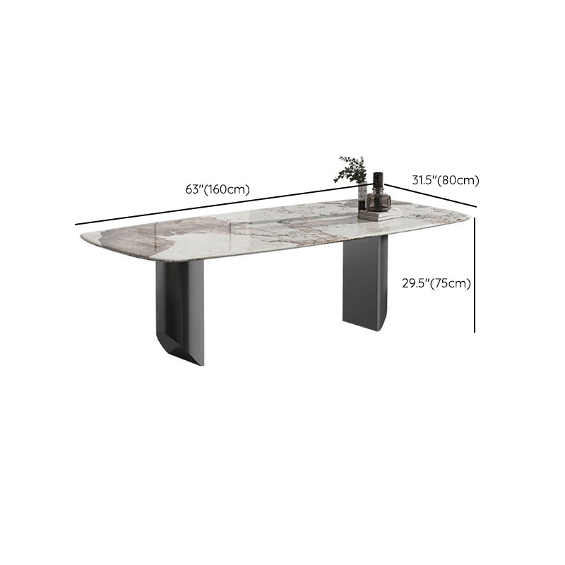 Luxury Sintered Stone Kitchen Home Fixed Double Pedestal Dining Table