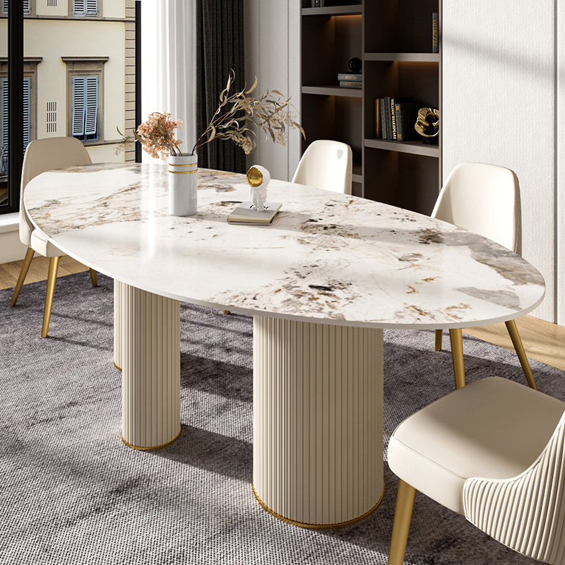 Oval Shape Luxury Kitchen Table Sintered Stone Fixed Desk for Dining Room