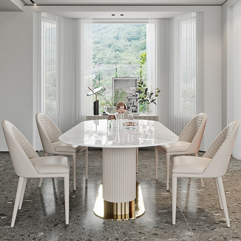 Oval Shape Fixed Kitchen Table Sintered Stone Pedestal Dining Table