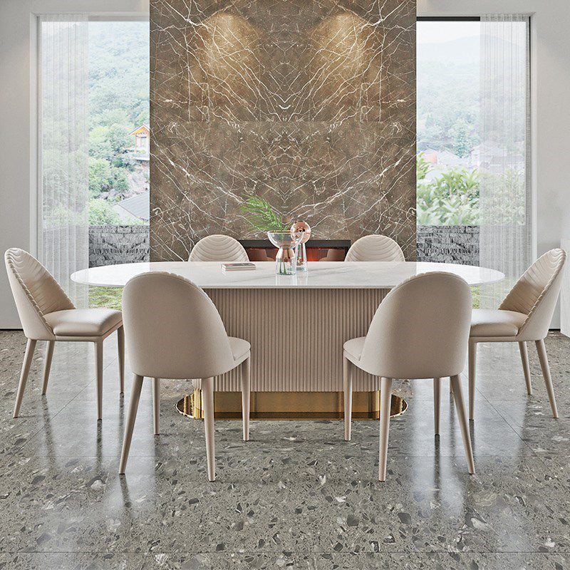 Oval Shape Fixed Kitchen Table Sintered Stone Pedestal Dining Table