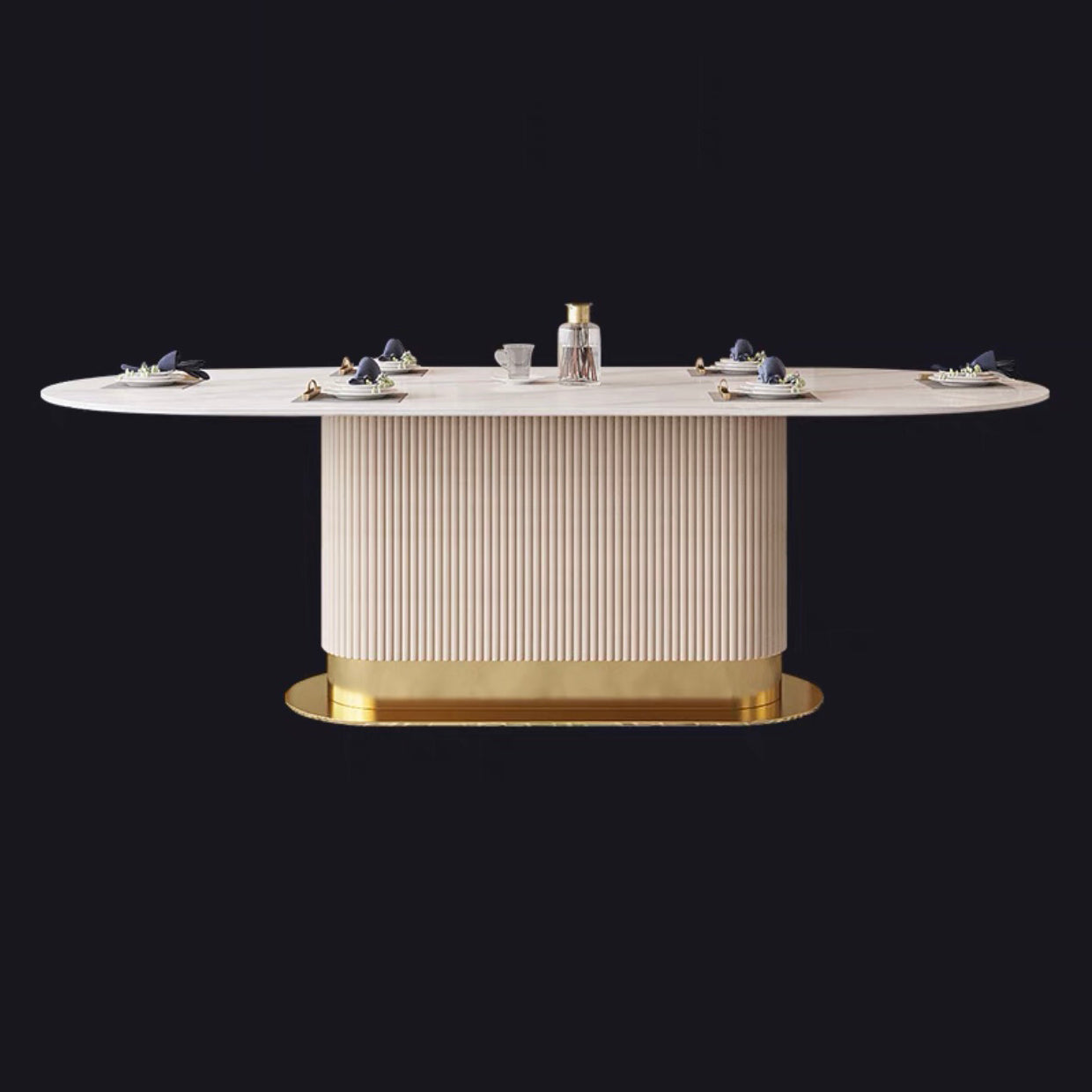 Oval Shape Fixed Kitchen Table Sintered Stone Pedestal Dining Table