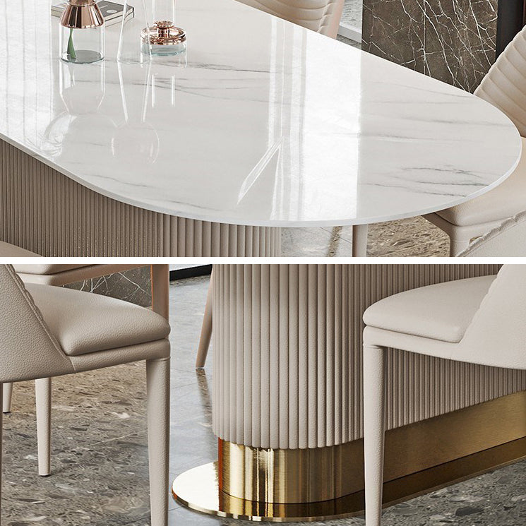 Oval Shape Fixed Kitchen Table Sintered Stone Pedestal Dining Table