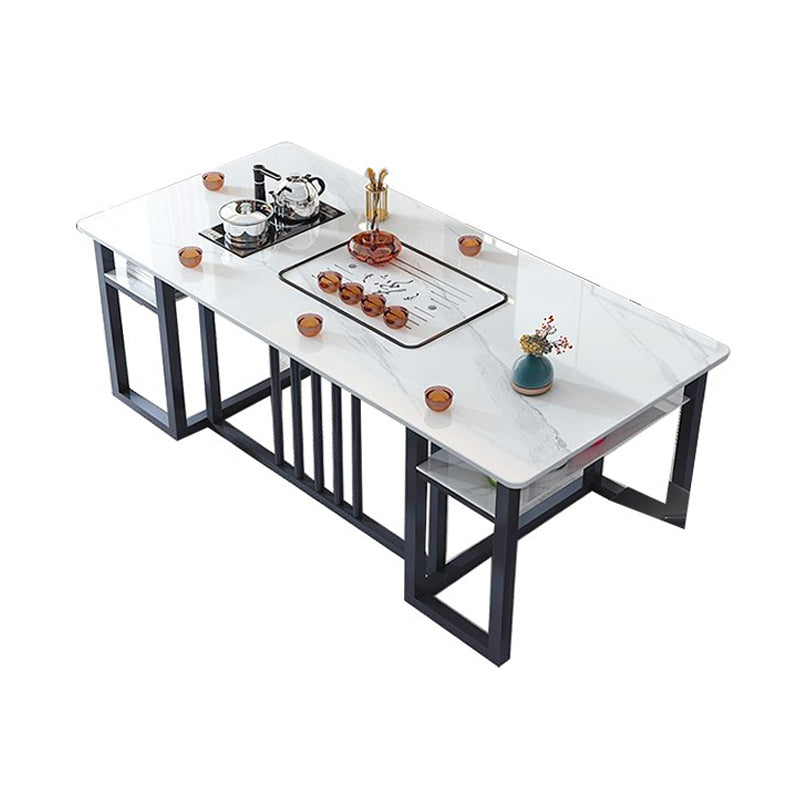 Slate and Metal Table Modern Minimalist Storage Rectangular Dining Table