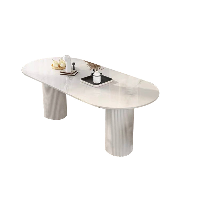 Luxury Oval Shape Kitchen Table Sintered Stone Double Pedestal Dining Table