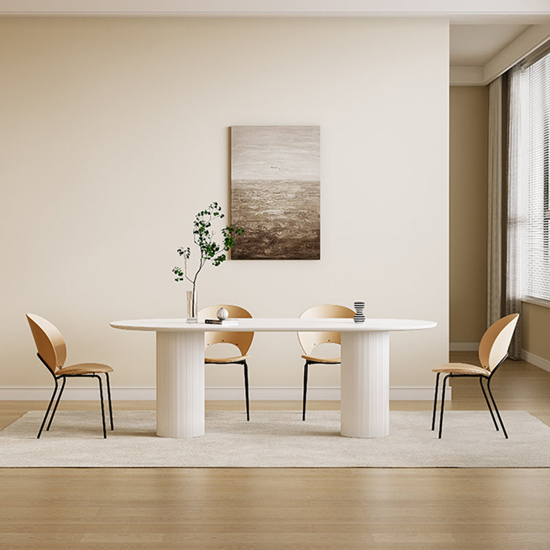 Luxury Oval Shape Kitchen Table Sintered Stone Double Pedestal Dining Table