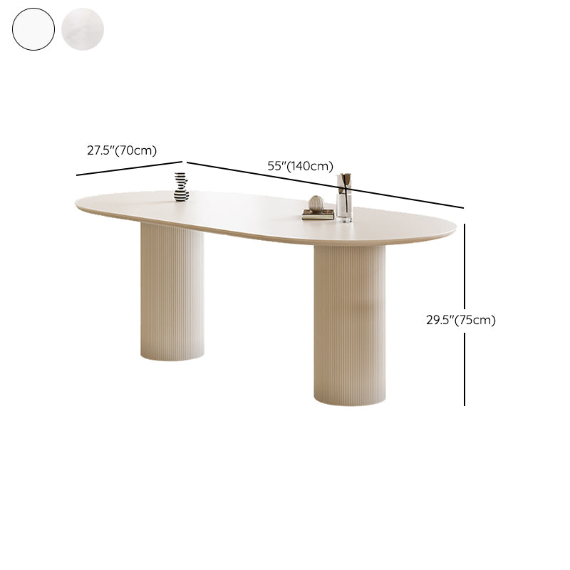 Luxury Oval Shape Kitchen Table Sintered Stone Double Pedestal Dining Table