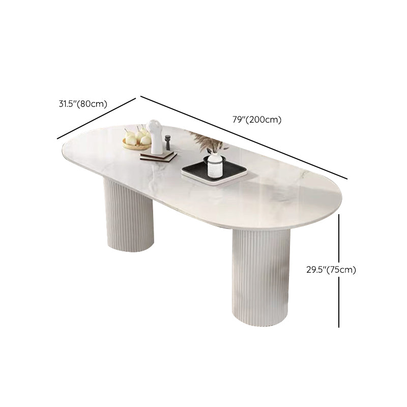 Luxury Oval Shape Kitchen Table Sintered Stone Double Pedestal Dining Table