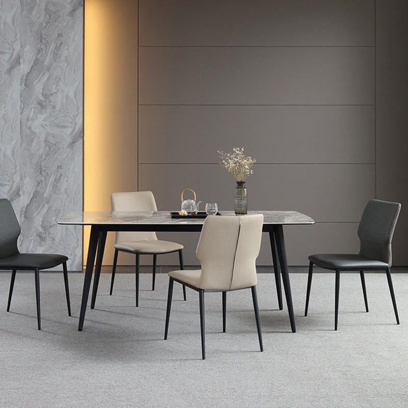 Industrial Style Faux Leather Chairs Armless Side Chairs with Metal Legs for Kitchen