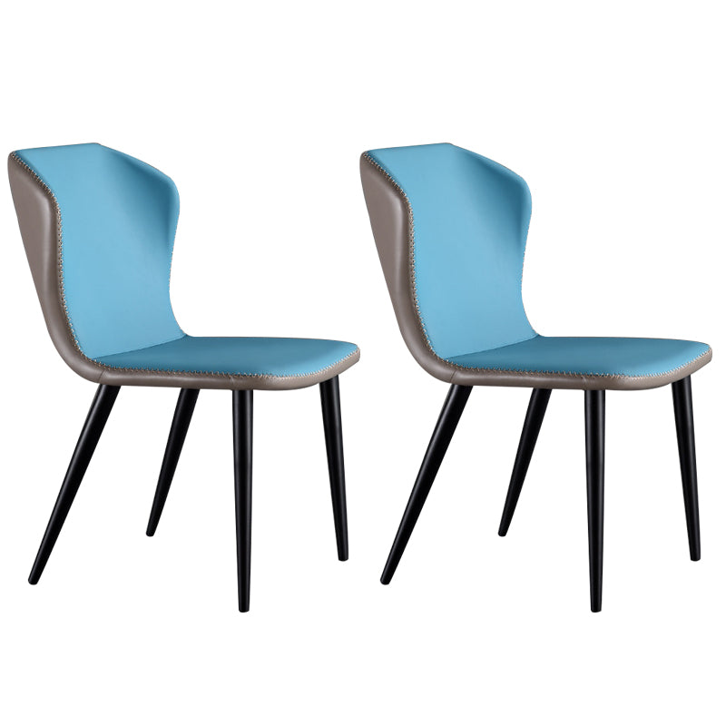 Industrial Solid Back Chairs Armless Side Chairs with Metal Legs for Home Use