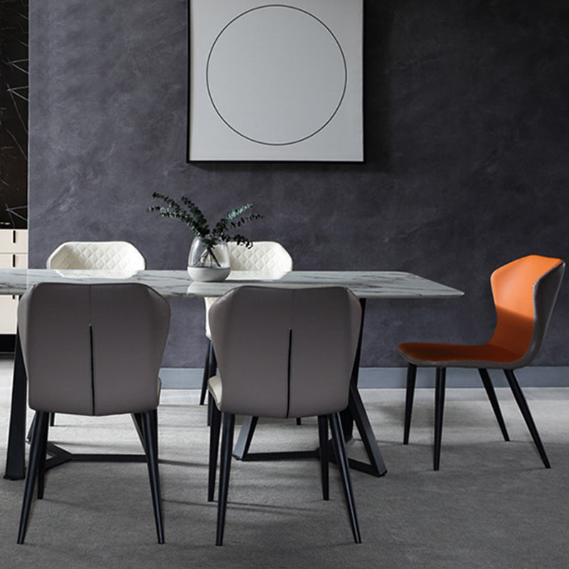 Industrial Solid Back Chairs Armless Side Chairs with Metal Legs for Home Use