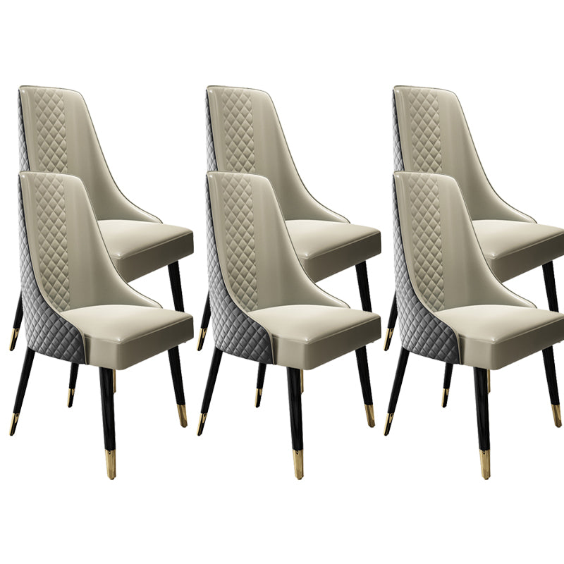 Faux Leather Kitchen Dining Chair Glam Upholstered Dining Chair with Wood Legs