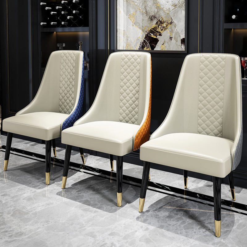 Faux Leather Kitchen Dining Chair Glam Upholstered Dining Chair with Wood Legs