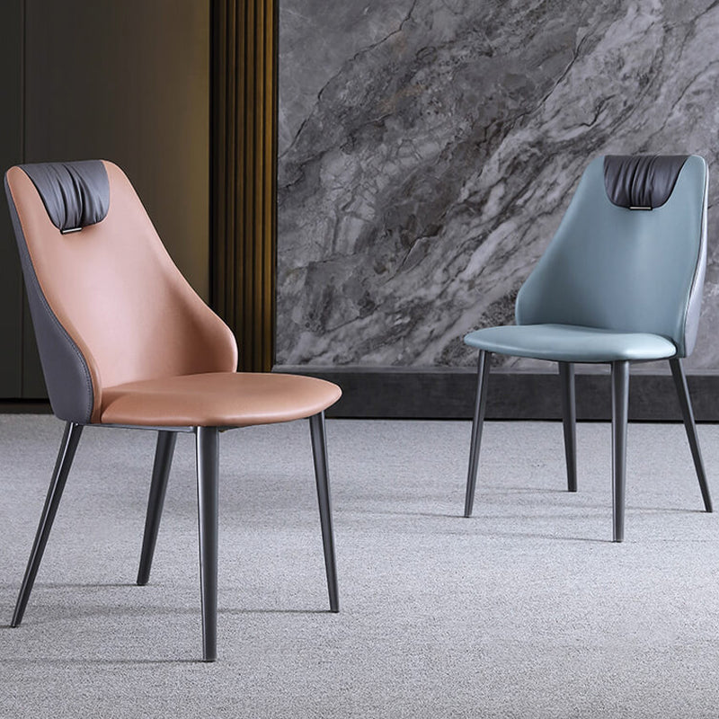 Industrial Style Faux Leather Chairs Armless Side Chairs with Metal Legs for Home Use