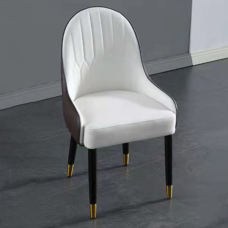 Glam Upholstered Dining Chairs Faux Leather Kitchen Dining Chair with Wood Legs