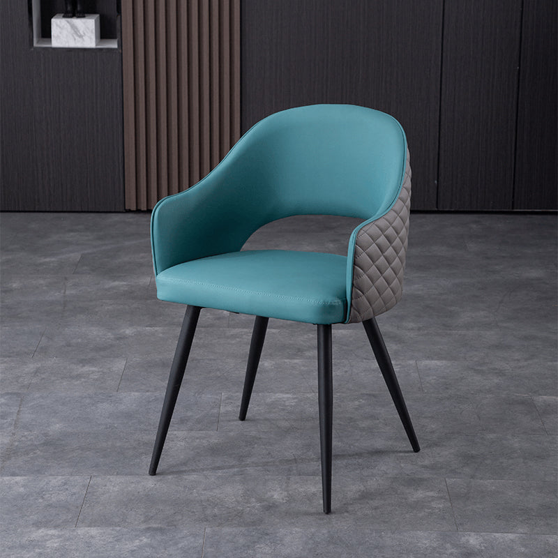 Upholstered Arm Chair Industrial Faux Leather Indoor Dining Chair with Metal Legs