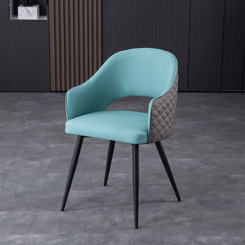 Upholstered Arm Chair Industrial Faux Leather Indoor Dining Chair with Metal Legs