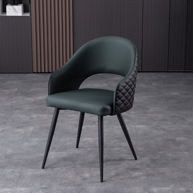 Upholstered Arm Chair Industrial Faux Leather Indoor Dining Chair with Metal Legs