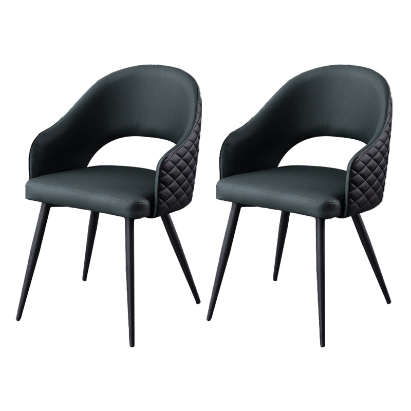 Upholstered Arm Chair Industrial Faux Leather Indoor Dining Chair with Metal Legs