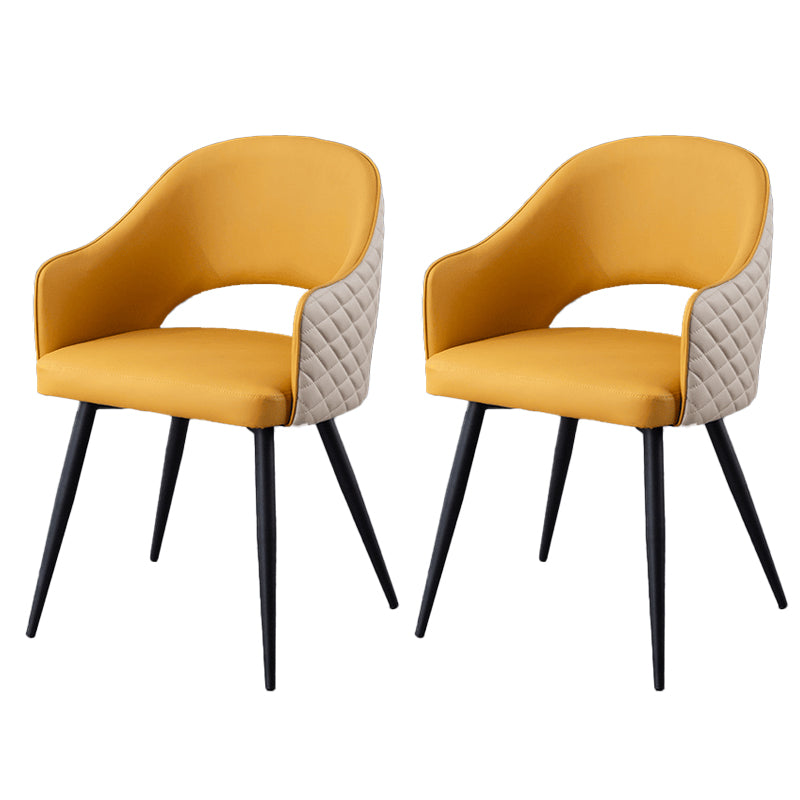 Upholstered Arm Chair Industrial Faux Leather Indoor Dining Chair with Metal Legs