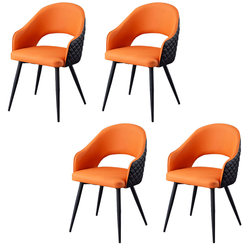 Upholstered Arm Chair Industrial Faux Leather Indoor Dining Chair with Metal Legs