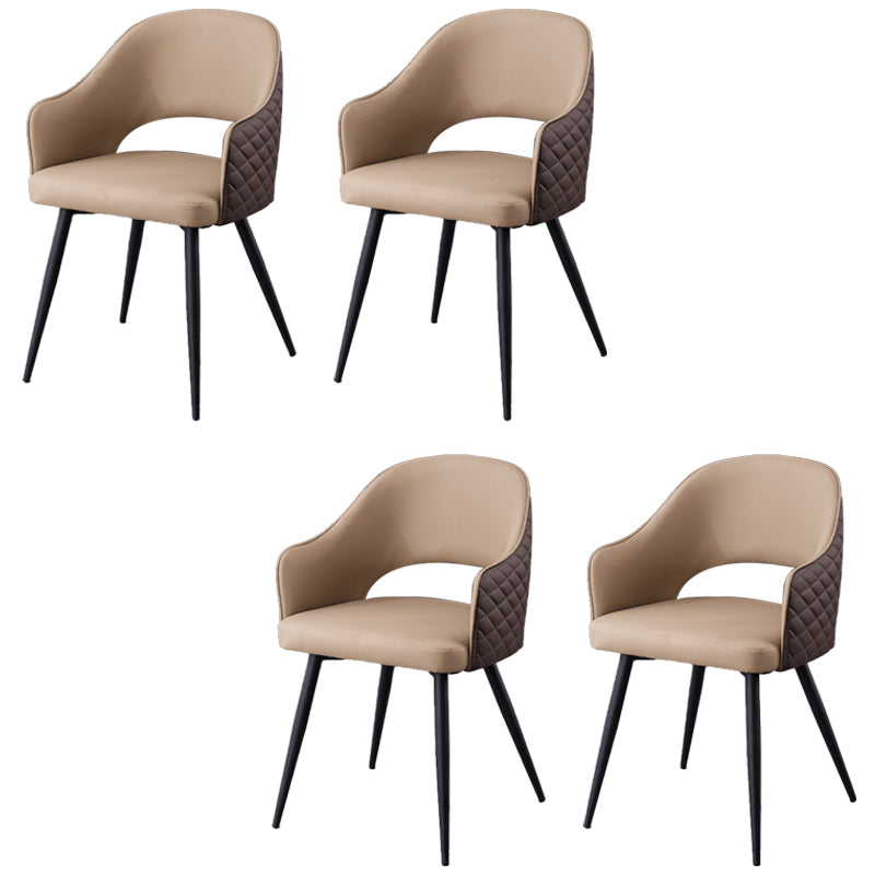 Upholstered Arm Chair Industrial Faux Leather Indoor Dining Chair with Metal Legs